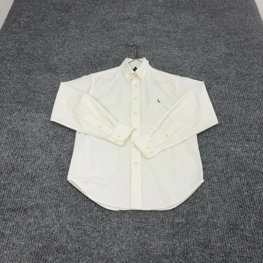 Ralph Lauren Button Down Shirt Girls 8 Cream Cotton Long Sleeve Preppy Classic
